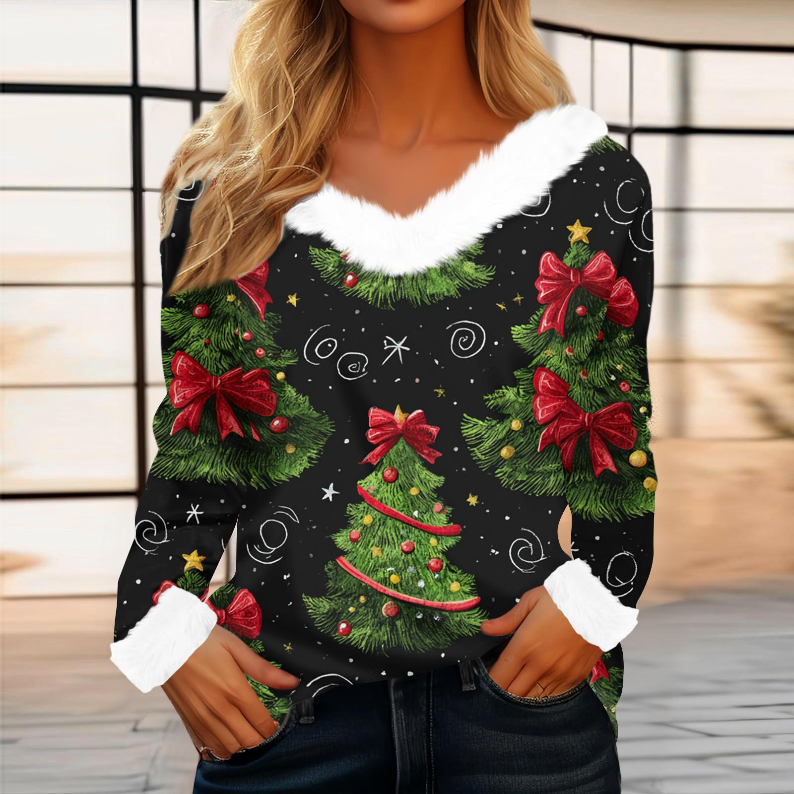 

Women s Casual Fashion Long Sleeve Christmas Printed Flannel Collar Top S зелёный