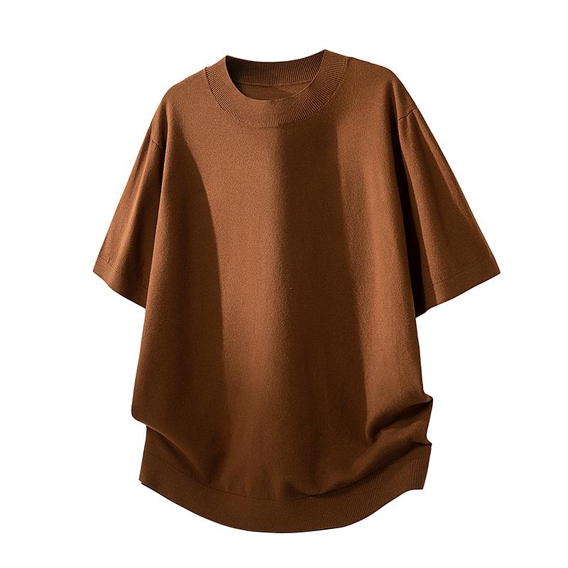 

Short-sleeved Sweater Men s T-shirt Men s Round Neck Minimalist Casual Short-sleeved Men s Comfortable Nylon Cotton T-shirt 2XL коричневый
