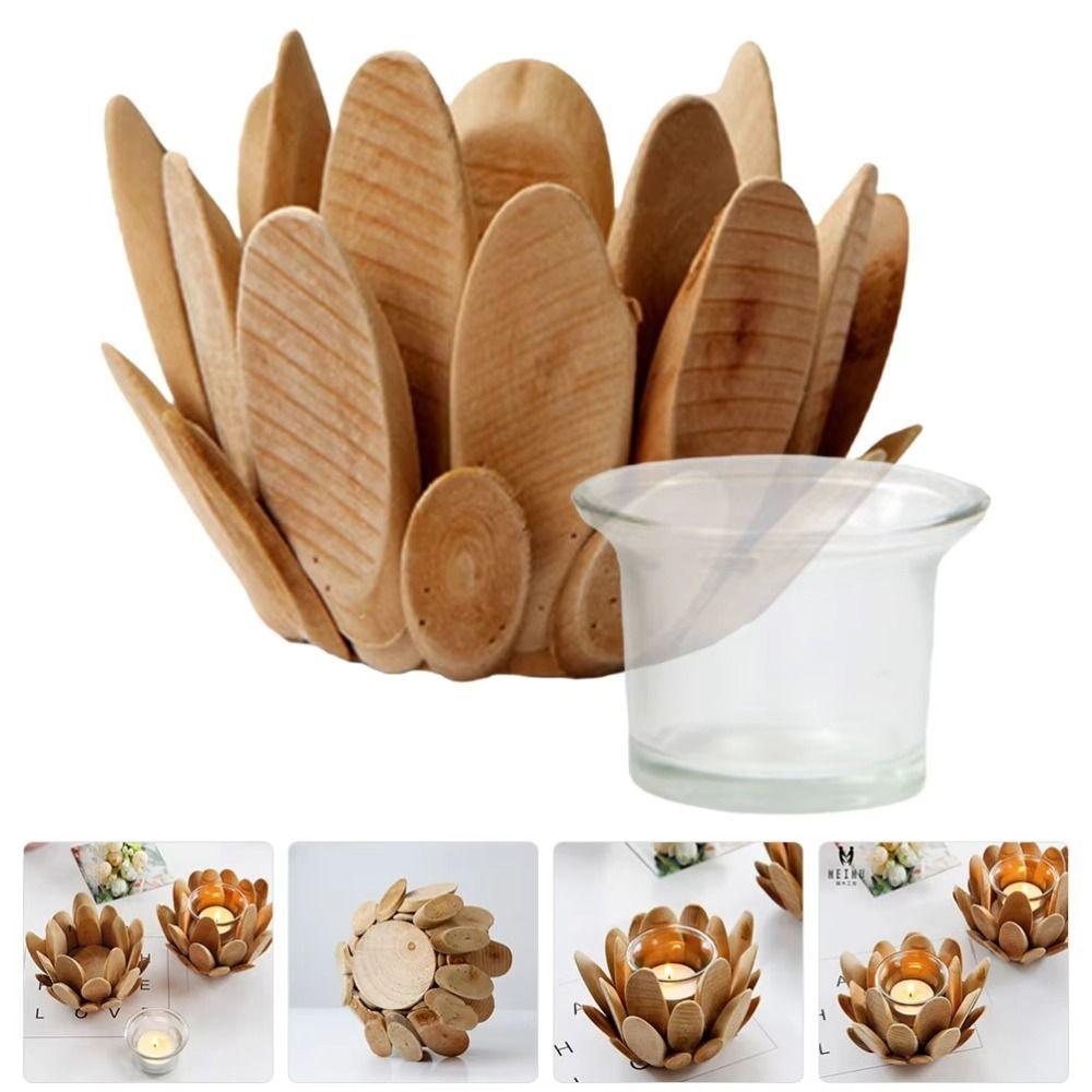 Retro Wooden Petal Candle Holder Romantic Elegant Flower Tea Light Rack Unique European Style Candle Stands Home Room Decor