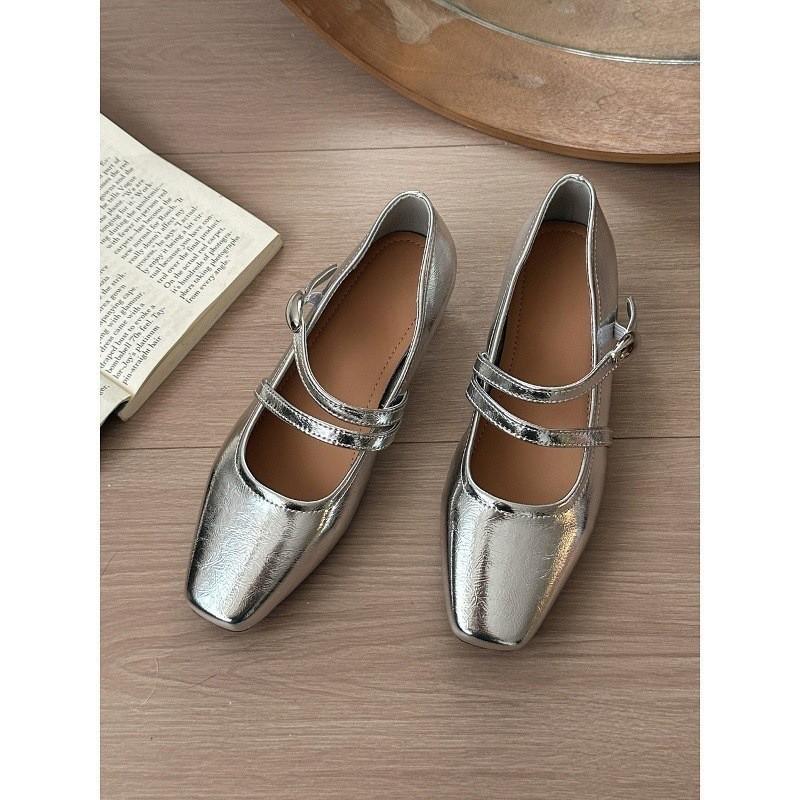 French retro square head Mary Jane shoes women's 2025 new light mouth thick heel flat bottom small leather shoes evening gentle single shoes