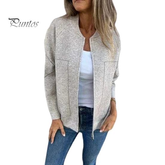 

Осенне-весенняя женская куртка с круглым вырезом, однотонная, с длинными рукавами, на молнии, бейсбольное пальто, свободный кардиган, повседневная одежда для отдыха на природе, пальто для шопинга M