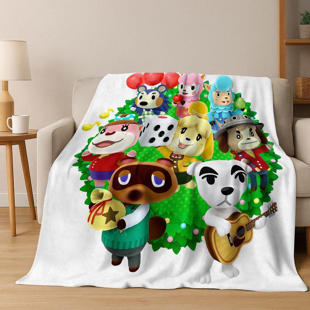 Game Animal Crossing Wild World Cartoon Flannel Blanket,Cozy Soft Throw Blanket for Home Bedroom Bed Sofa Picnic Cover Gift Kids