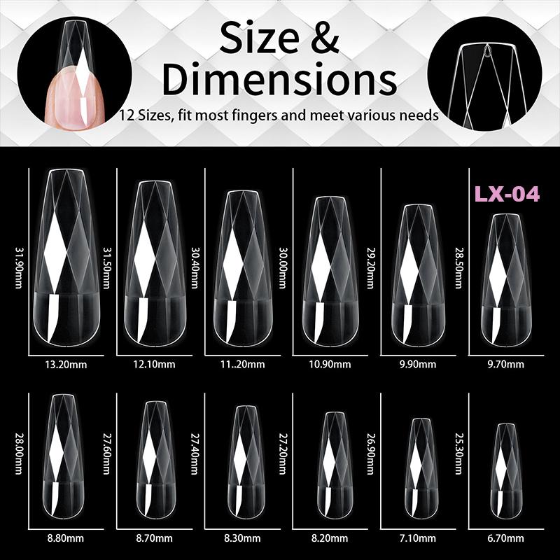 Luxury Diamond Almond Press On False Nail Tips Classic Trapezoidal Full Cover Soft Fake Nails Extension DIY Manicure Salon Tools
