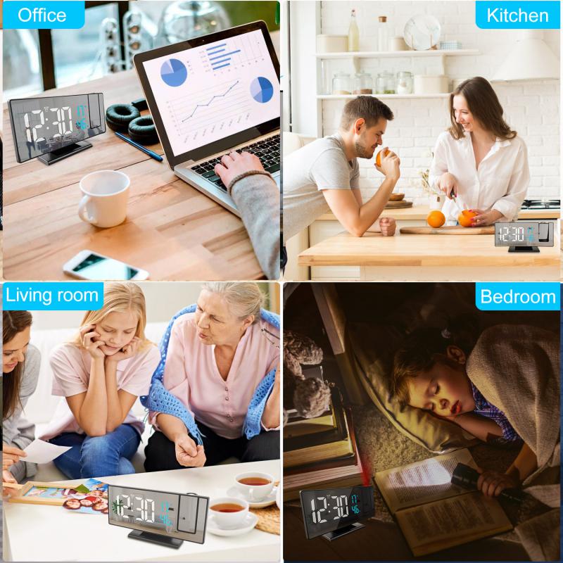 3D Projection Alarm Clock Snooze Larger LED Mirror Clock Display Temperature Auto Brightness Bedroom Bedside Clock