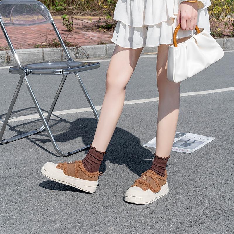 Versatile Fluffy Shoes Heightened Thick-soled Warm Women's Casual Shoes Cowhide Velvet Velcro Women's Cotton Shoes