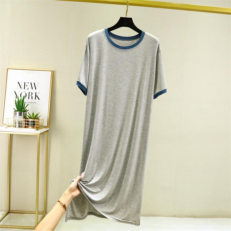 Plus Size Women s Modal Short-Sleeve Summer Dress: Loose, Lightweight Nightgown or Loungewear One Size (80-120 jin) светло-серый
