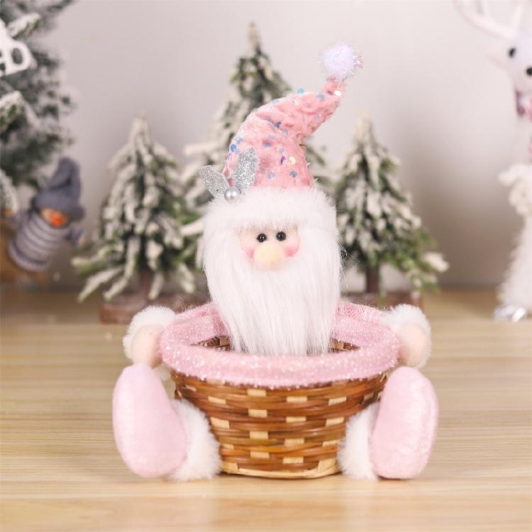 Elegant Bamboos Round Baskets Holiday Bamboos Basket with Figurine Doll for Christmas Snacks and Gift Storage