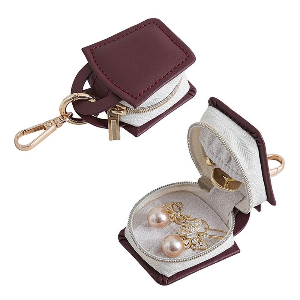 Boîte de Rangement en Cuir PU Porte-clés Couleur Unie Boîte de Rangement pour Bijoux Sac à Bijoux Pendentif Bagues Boucles d'Oreilles