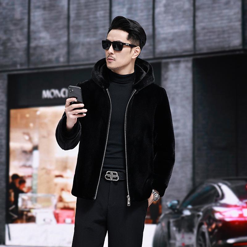 Men's Full Mink Fur Lapel Jacket - Winter Thick Faux Fur Coat