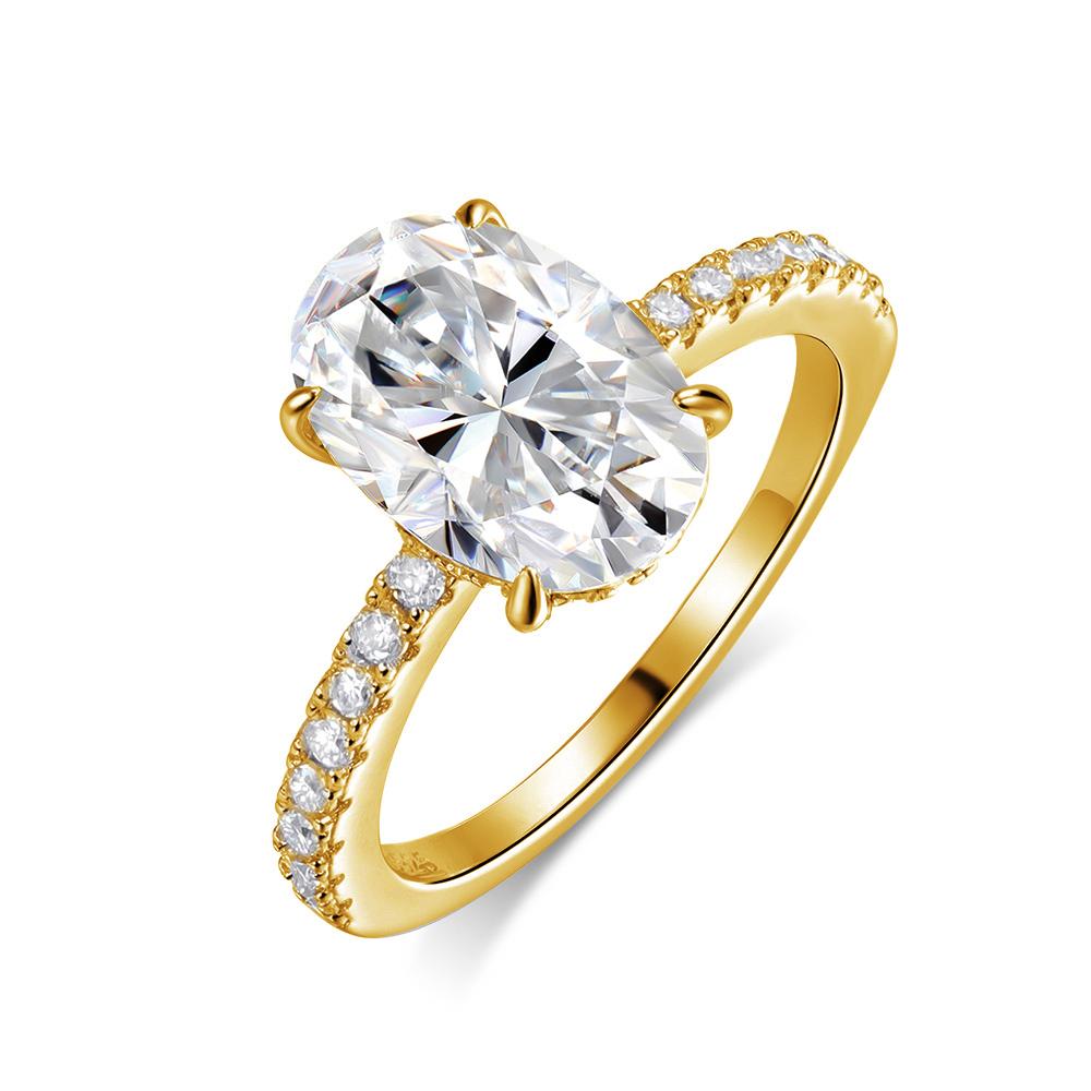 4,5 Karat Oval geschliffener Vollmoissanit Verlobungsring für Damen Kupferbeschichtet 18K Gold Versteckter Halo Diamant Ehering SchmuckGRA 7&zircon not GRA white