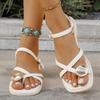 Fashion Roman Women's Sandals In Summer Outdoor Wear 2025 New Flat-bottomed Comfortable Leisure Metal Decorative Toe Beach Sandals.