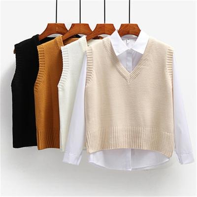 Women Sweater Vest Spring Autumn Women Short Loose Knitted Sweater Sleeveless Ladies V-Neck Pullover Tops Female Outerwear