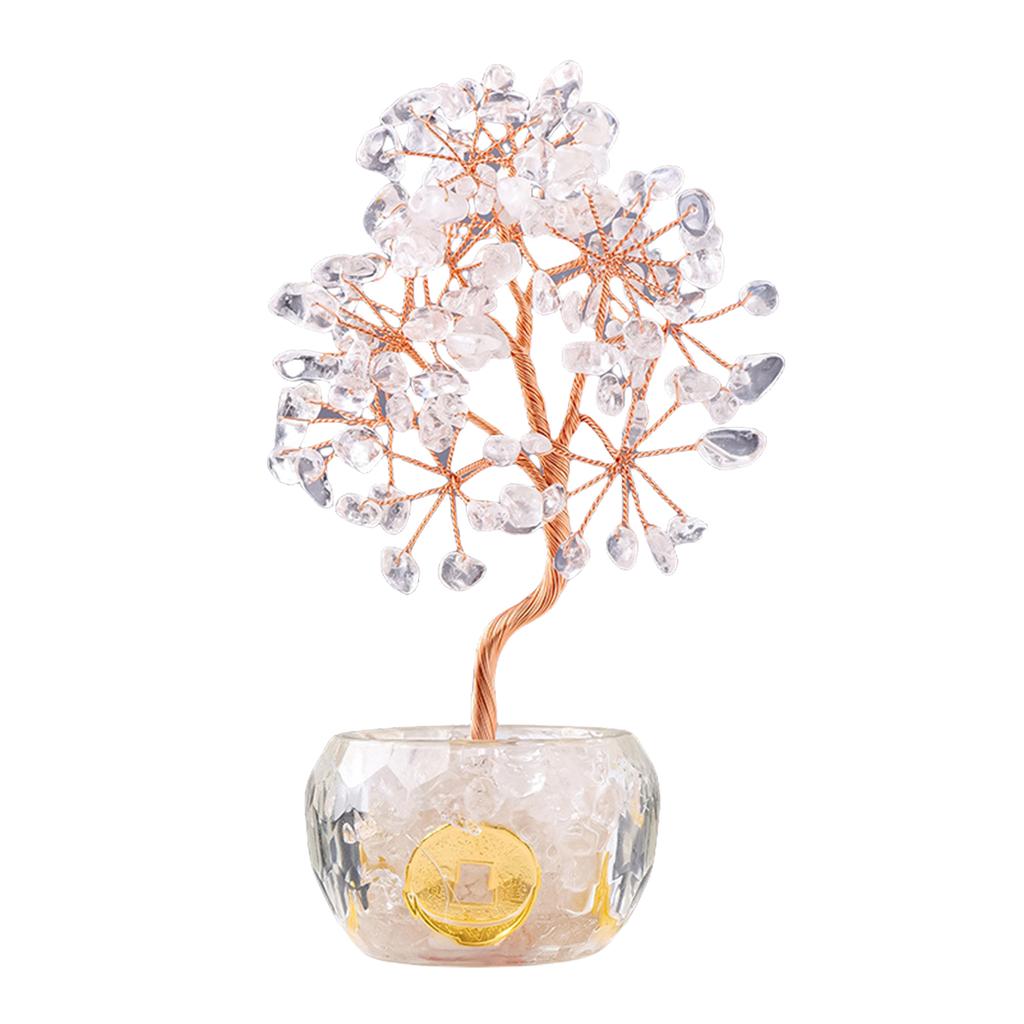Multicolor Crystal Potted Tree Crystal Stone Wealth Tree Figurine for Positive Energy and Fortune Wealth Success