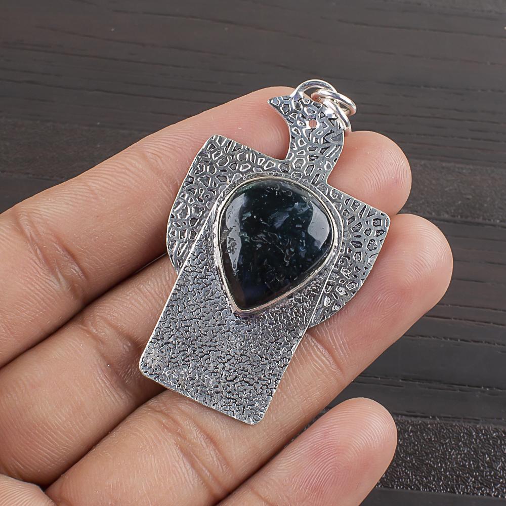Natural Moss Agate Gemstone 925 Sterling Silver Jewelry Designer Pendant 2  AJP-2295