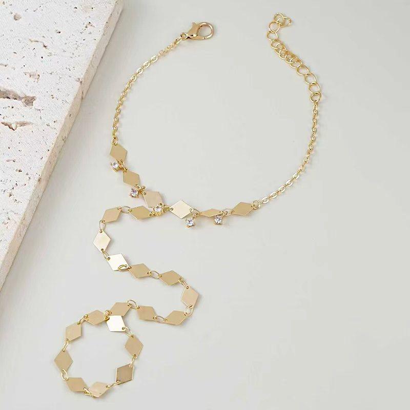 1pc Minimalist Geometric Cubic Zirconia Inlaid Finger Chain Bracelet, Elegant Accessory For Women s Daily, Date, Party Occasions
