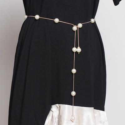Pearl Chain Belt Gold Chain Belt for Women Fashion Plus Size Silver Waist Chains Metal Waist Belts Chains Trendy Belly Belts for Women Dress Jewelry