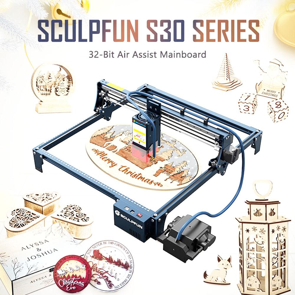 SCULPFUN S30 5W Laser Engraver Cutter, Automatic Air-assist, Replaceable Lens, 32-bit Motherboard, 410x400mm