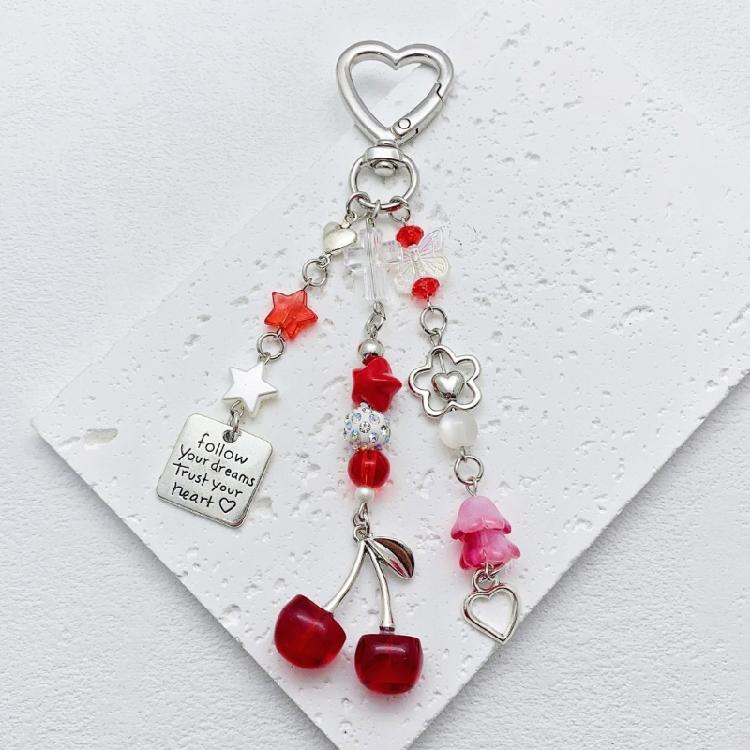 Modern Cherry Themed Keychain Accessory Crafted From Sturdy Materials Perfect For Adding Flair To Any Ensembles