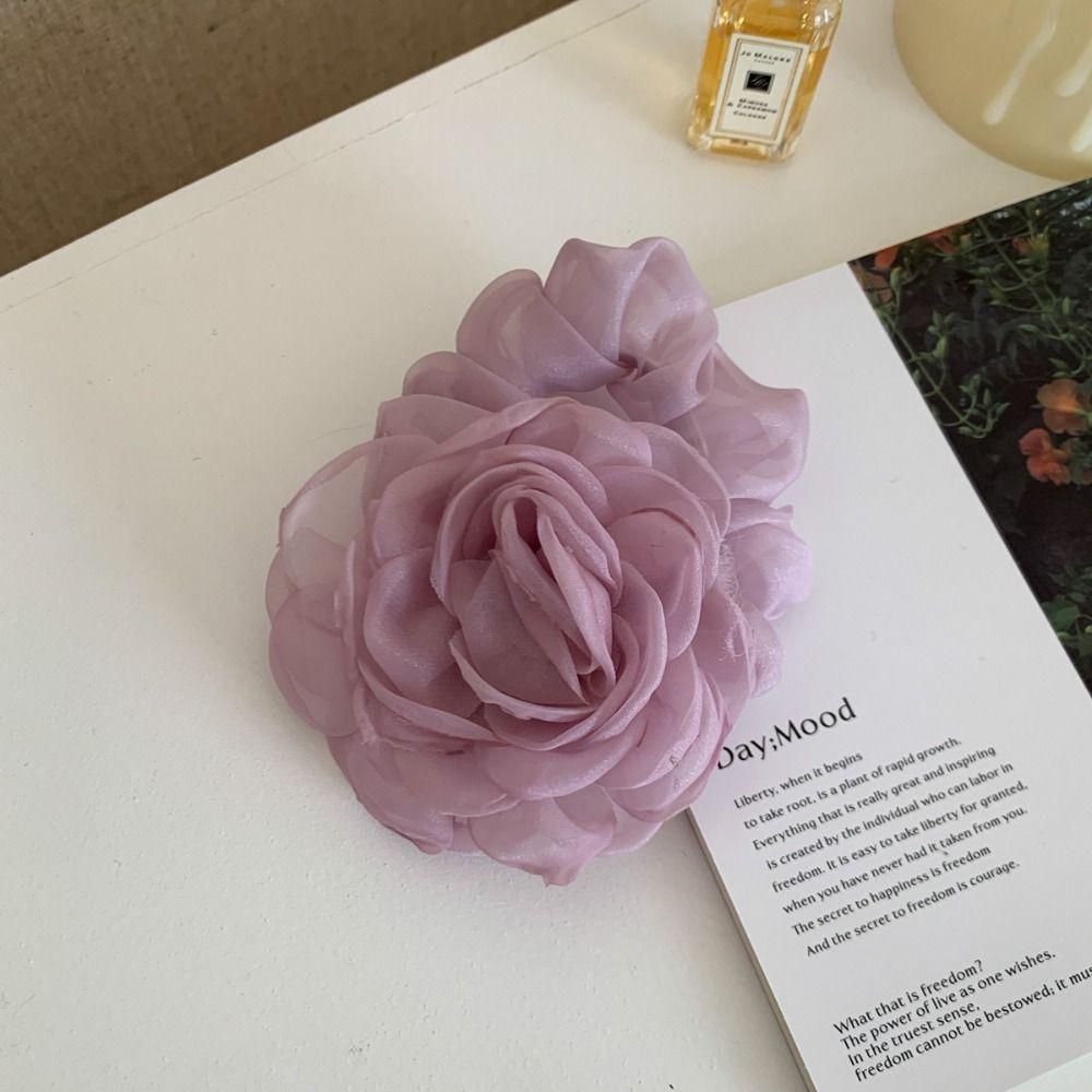 Ponytail Holder Rose Hair Rope Hair Tie Elastic Hair Band Cute Mesh Flower Hair Band Female