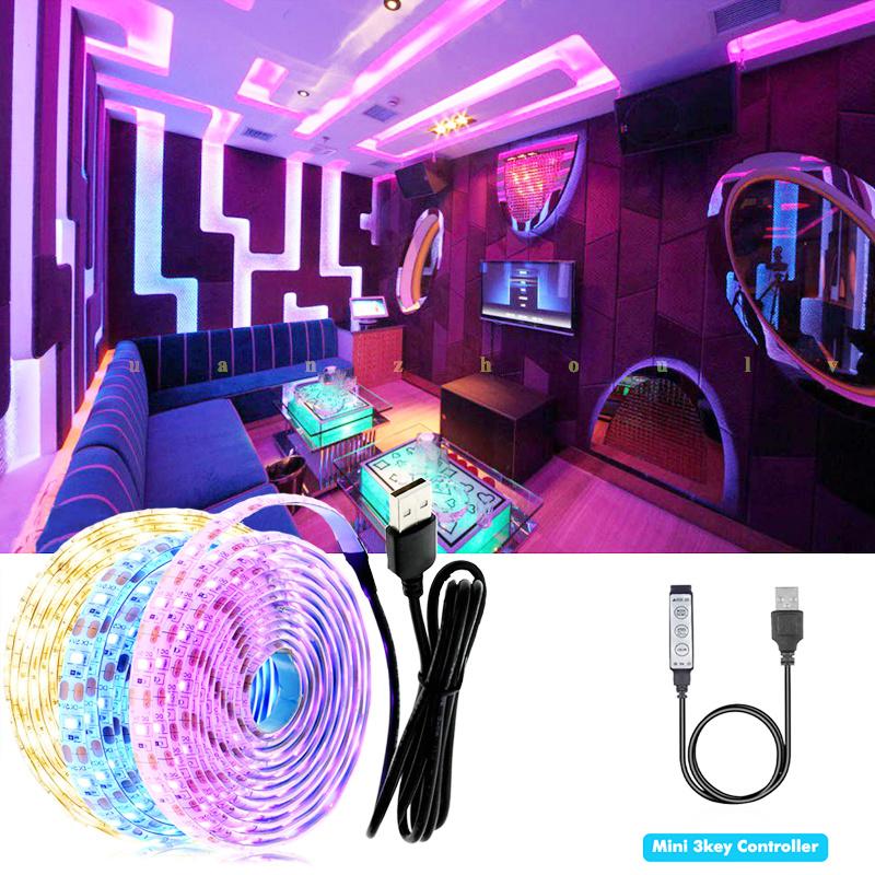 

1/2/3/4/5 м лента светодиодная лента гибкая лента для лампы SMD 5050 DC 5V настольный экран ТВ фоновое освещение USB-кабель 3 клавиши управления