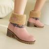Damen Schneestiefel Wildleder Herbst und Winter neu dicksohlige wasserdichte Tisch dicker Absatz hoher Absatz warme Baumwollschuhe Blume Spleißen kurze Stiefel