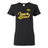 Iowa Hawkeyes Tail Script, Team Color Womens T Shirt - Black