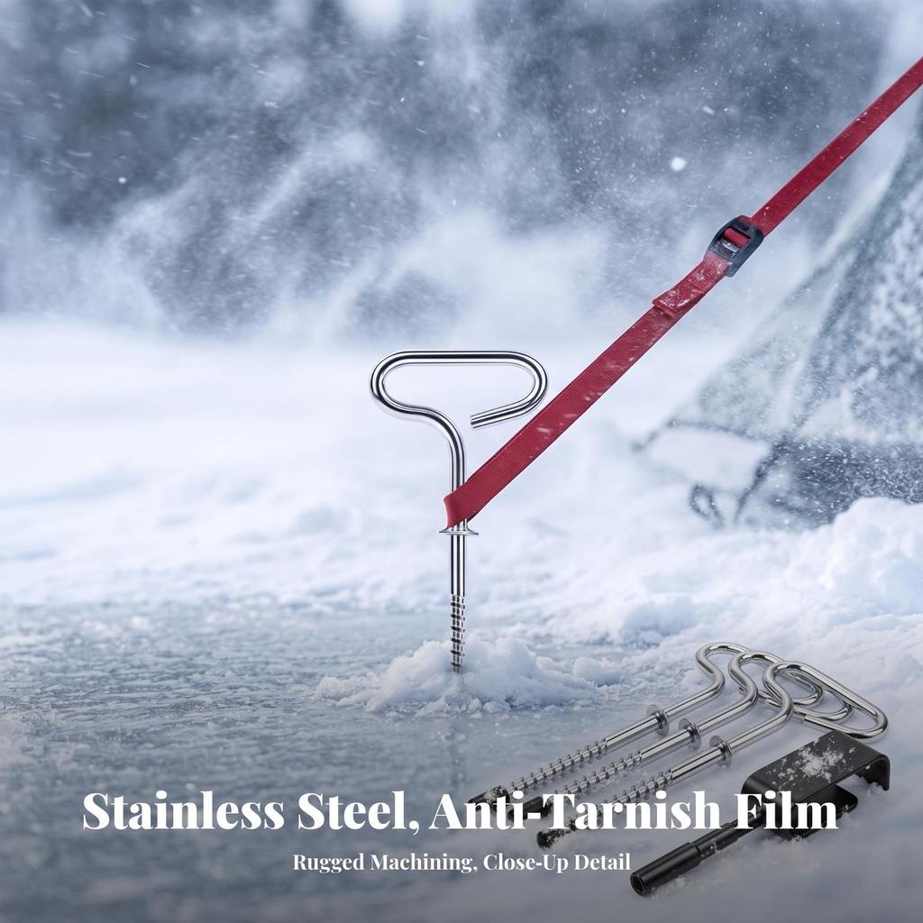 4 Pieces Ice Anchors with Installer Tool Spiral Anchor Kit Threaded
