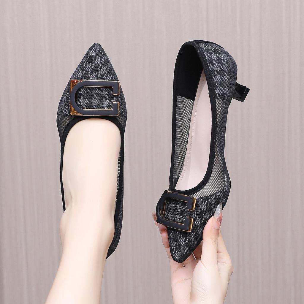 Summer women's single shoes spring and autumn hollow mesh middle heel breathable women's shoes medium high heel with skirt sandals