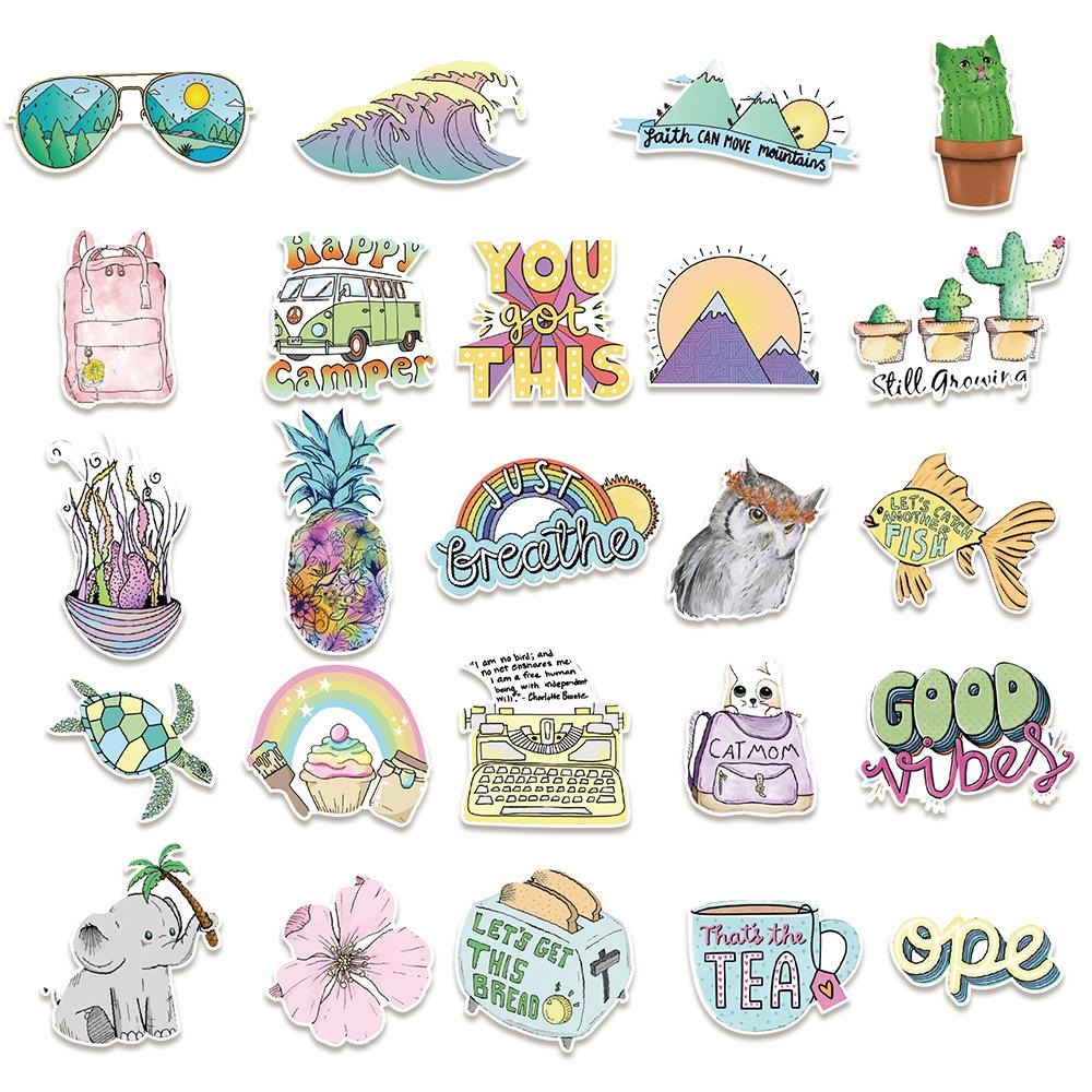 50 Happy Graffiti Stickers Suitcase Car Mobile Phone Tablet Computer Decoration Stickers Waterproof