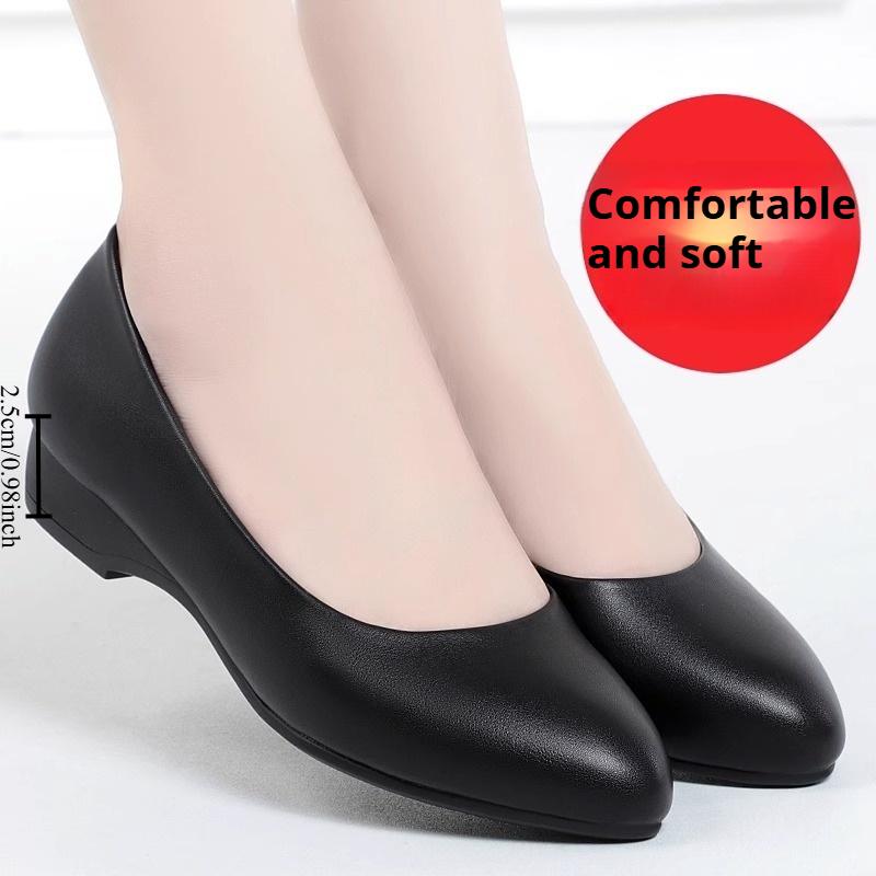 Zapatos de Trabajo Zapatos Profesionales Negros Suela Blanda Zapatos de Cuero Tacón Alto Tacón Grueso Zapatos Individuales Zapatos de Mujer Verano
