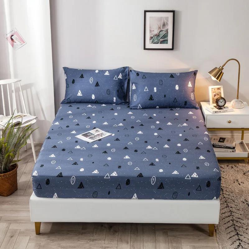 Pure Cotton Printed Fitted Sheet Only Non-Slip Protective Cover for Bedroom  (no Pillowcase)