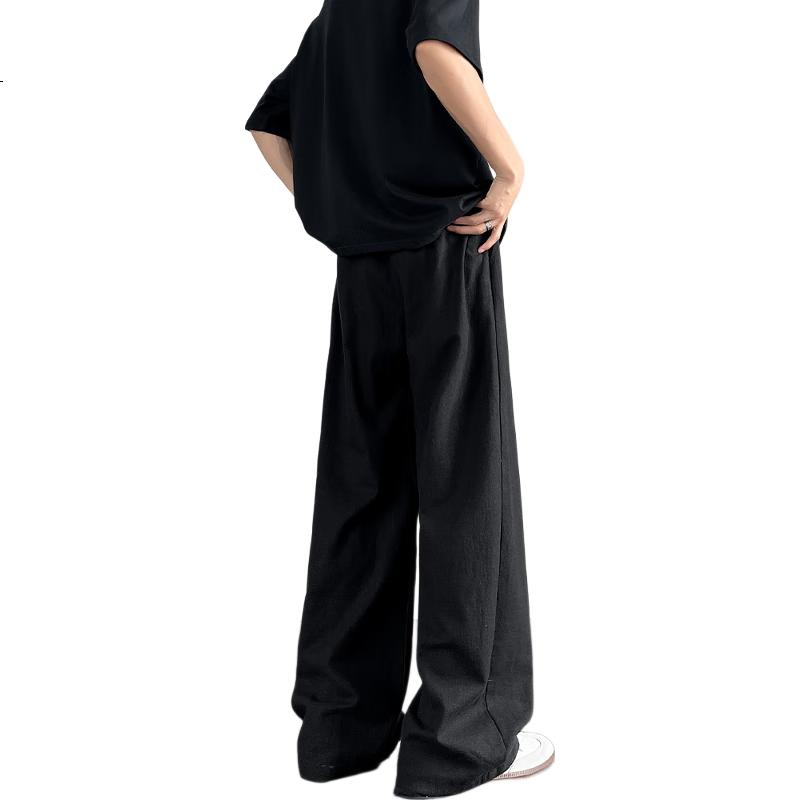 LOMBT Breathable Casual Pants for Men, Spring And Summer Loose-Fit Versatile Wide-Leg Trousers, LD83 Black M