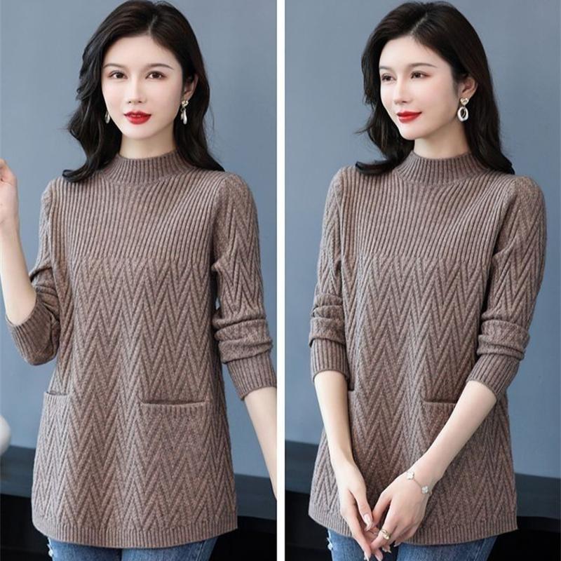 Pullover Solid Sweaters Half Womens High Collar Thick Warm Long Knitted Sweaters Winter Female Tops Bottoming Shirt