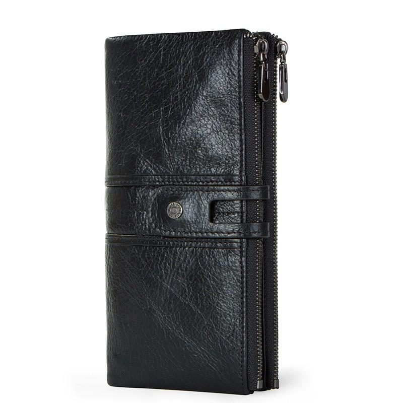 European American Fashion Cowhide Women s Wallet Casual Long Buckle Leather Handbag 12x3x20 чёрный