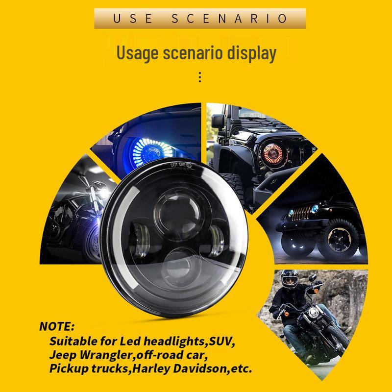 7" Wrangler LED Off-Road Headlight: Crescent Harley Motorcycle Spotlight with High/Low Beam
