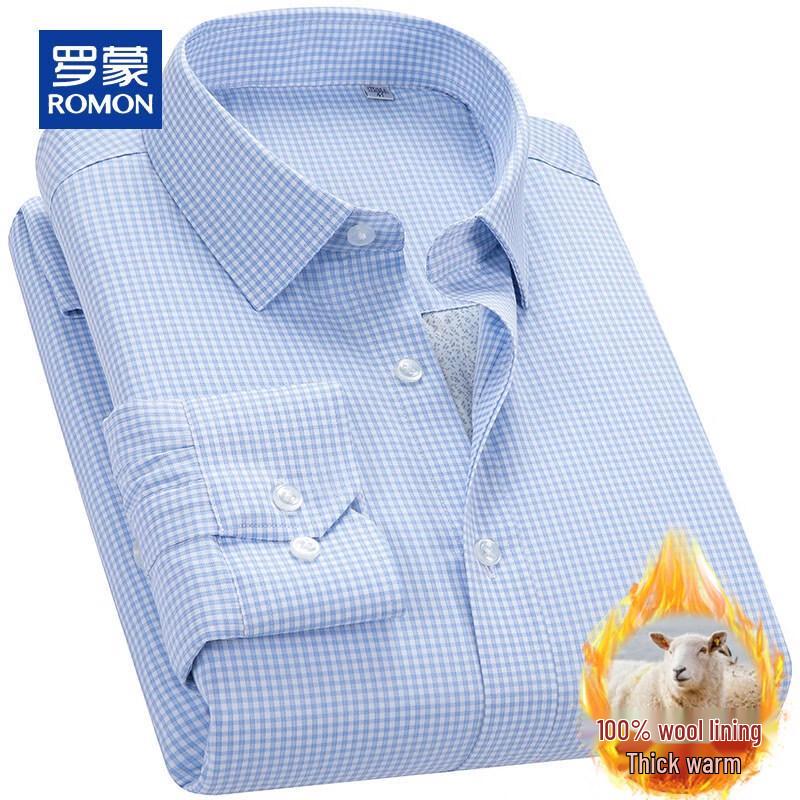 ROMON Men s 100% Wool-Filled Thickened Plaid Long-Sleeve Shirt 42