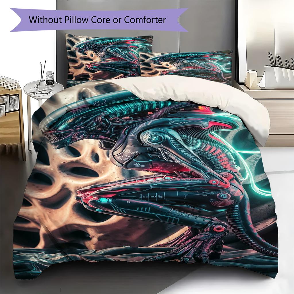 Aliens Pattern Bedding Quilt Set Quilt Cover Pillowcase Home Decoration Gift (1 * duvet cover + 2 * pillowcase, without core)