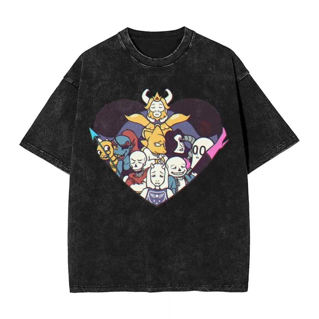 Hot Sale PS Game Undertale Sans Papyrus Graphic Print Vintage Washed TShirt Men Women Cotton Fashion Summer Tee Oversized Top