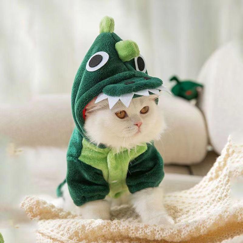 Cat Winter Flannel Clothes 3D Dinosaur Costume Kittens Ragdoll Blue Cats Anti-shedding Pet Outfit