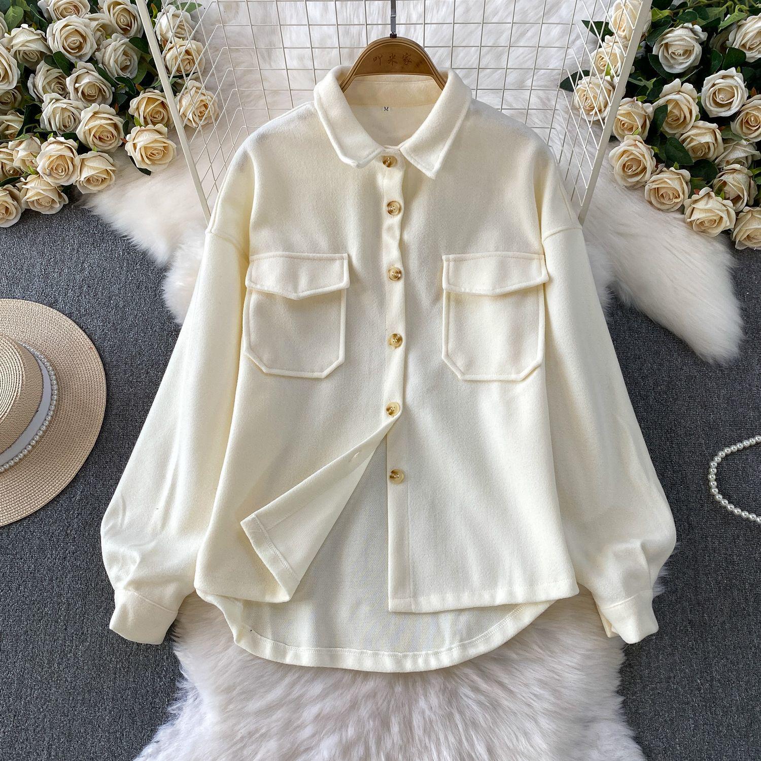 

Осенне-зимняя женская куртка с отложным воротником, простая однотонная повседневная верхняя одежда, пальто для женщин 2025 новое S белый