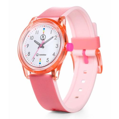 Q&Q SmileSolar (Q&Q Smile Solar) Solar-Powered Analog Watch with Matching Style, Waterproof Urethane Strap, RP26-007, Pink