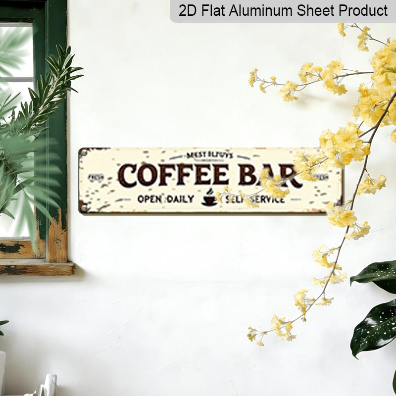 2D Flat - 1pc of Metal Signage Measuring 15.7X3.94 Inches, Featuring A Rustic Coffee Bar Design. This Vintage 2D Flat Print Metal Wall Art Is Perfect