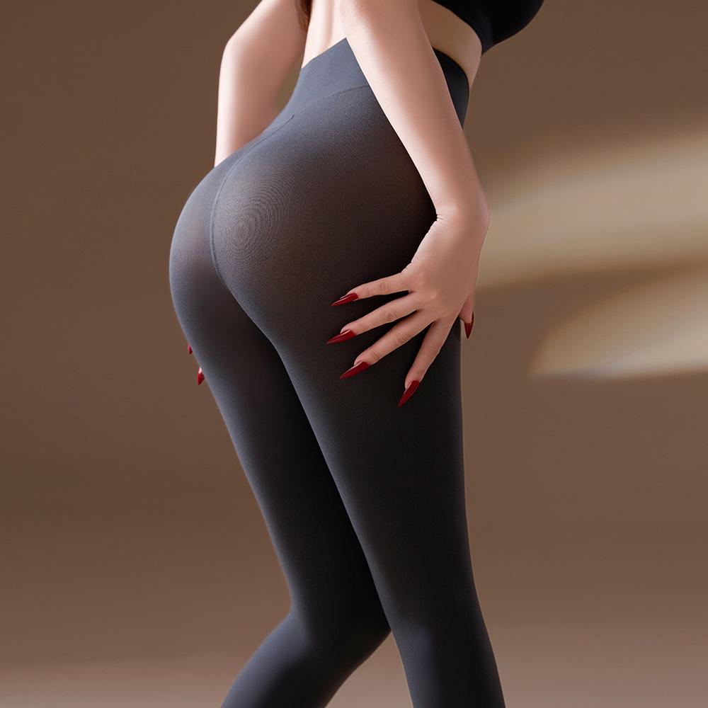 120D Velvet Plus Size Open Crotch Leggings - Bare Leg Look, Autumn/Winter Warm, Micro Fleece, High Elastic, Hip-Lifting, No Crotch Drop