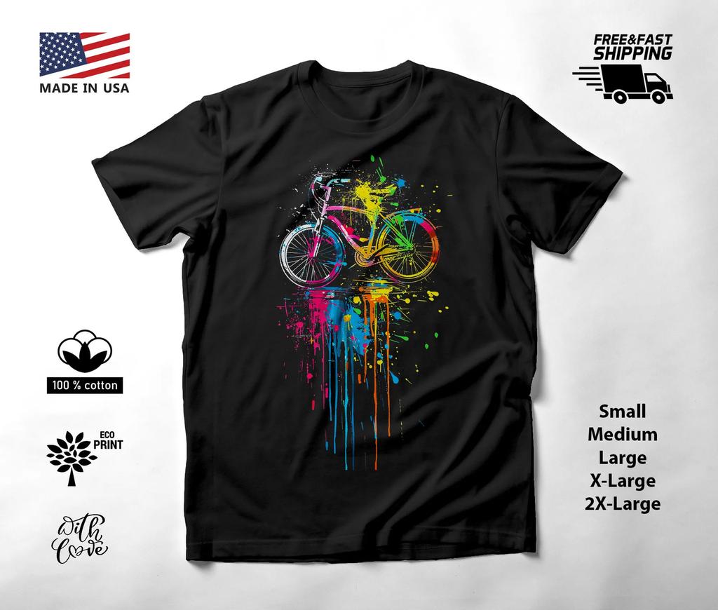 Bicycle Neon Graphic T-Shirt Black Unisex S-2XL