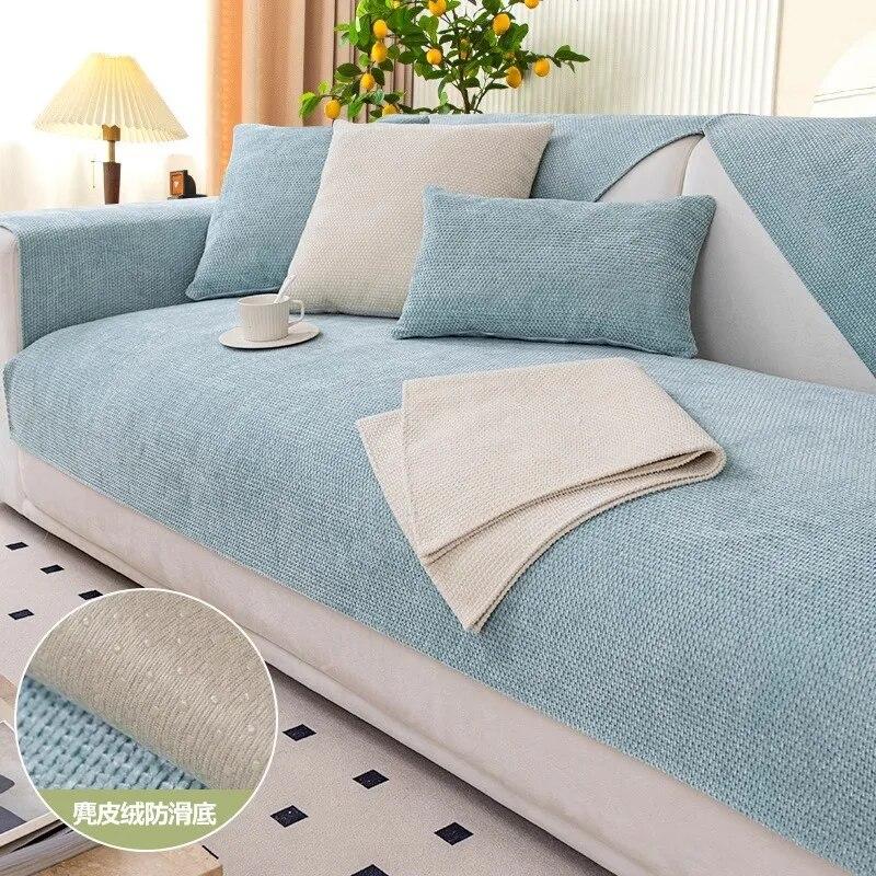 Stripe Pattern Sofa Cushion All-season Universal Anti-skid Light Luxury Chenille Solid Color Sofa Cover Pillow Cover Hand Towel