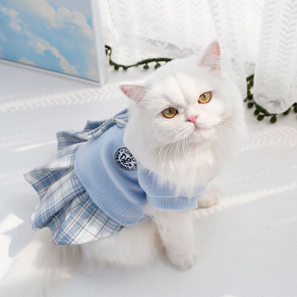 Knitted Pet JK Plaid Skirt Kawaii Dog Dress School Uniform Cat Clothes Small Medium Dogs