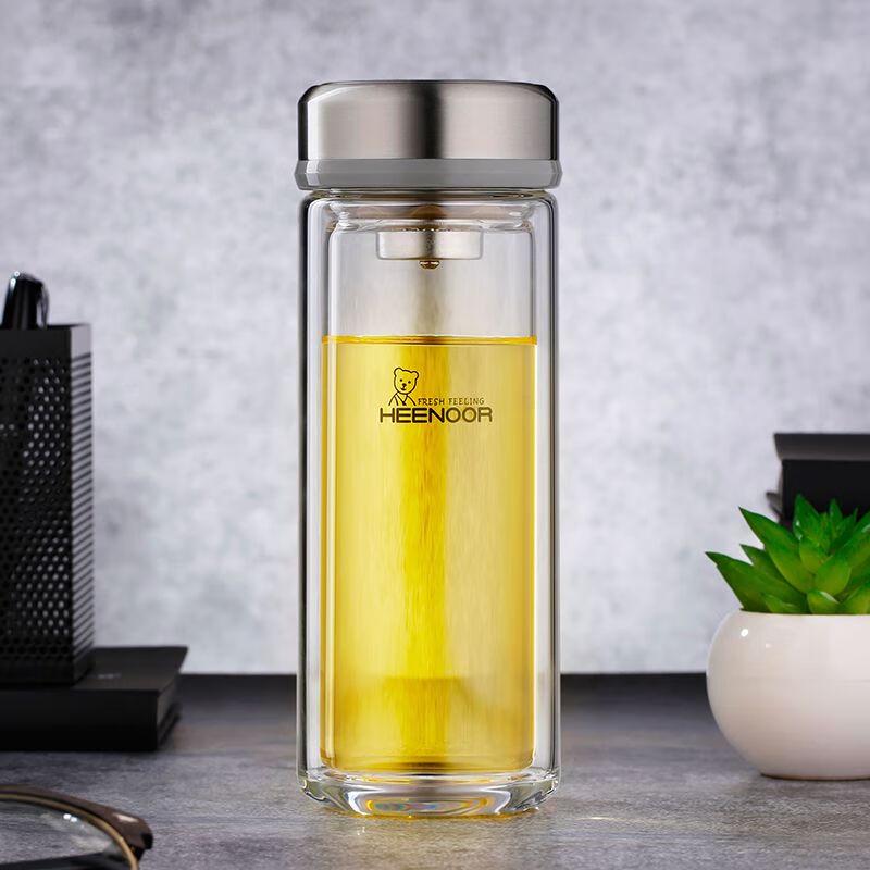 Heenoor Double-Wall Borosilicate Glass Travel Mug