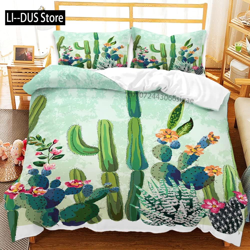 Cute Cactus Duvet Cover Bedding Set Comforter Cover for Children Girls Room Decor Boho Animal Quilt Cover Queen King Full Size