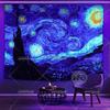 Blacklight Tapestry Starry Night Van Gogh Wall Art Decor Glow In The Dark Oil Painting Fluorescent Tapestry Uv Reactive Poster