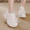 Leather Platform Women's Spring and Autumn New Lace Bow Mesh Breathable Sports and Leisure Shoes